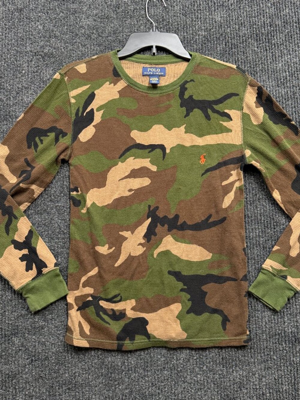 Polo Ralph Lauren Camo Thermal Sleep Shirt Mens S Small Waffle Knit Long Sleeve